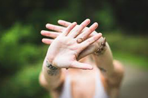 Bride holding hands up