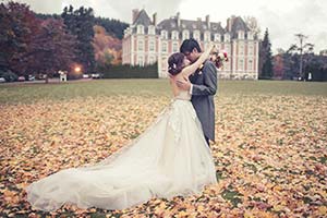 Wedding couple embracing